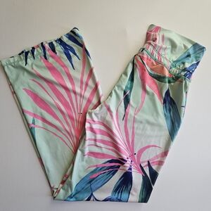 Reel Legends‎ Womens Pants Small Pink Green Floral High Rise Paper Bag Wide Leg